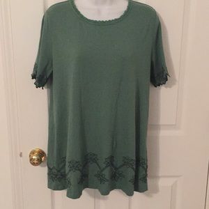 LOGO by Lori Goldstein Green Embroidered Top